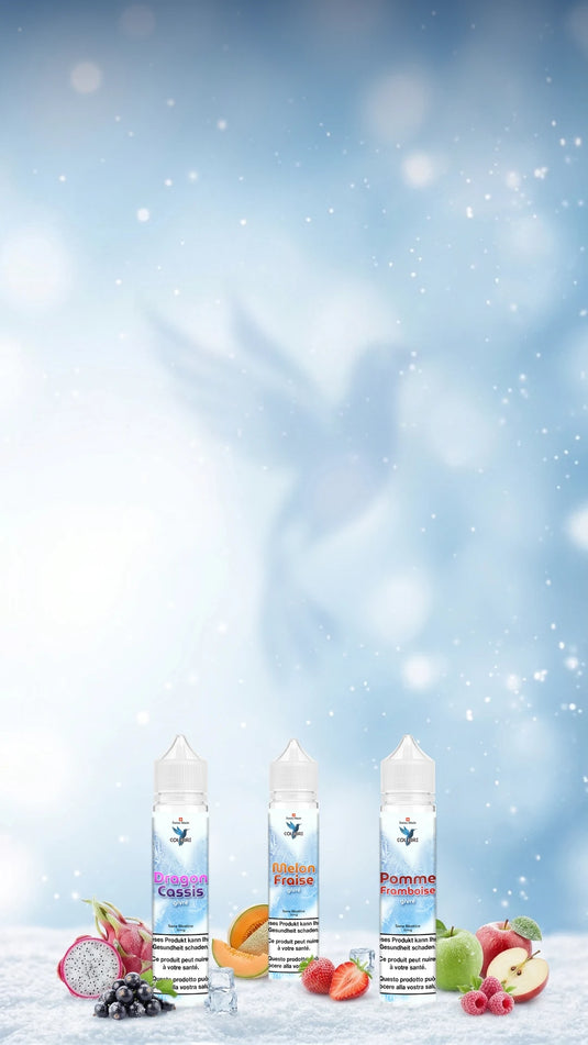 E-liquides Colibri givrés Dragon Cassis, Melon Fraise et Pomme Framboise – Vapoteurs Suisses