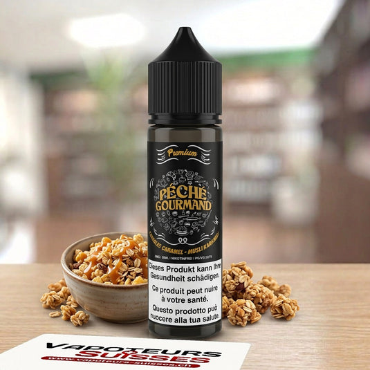 E-liquide Péché Gourmand Céréales Caramel 50 ml - Vapoteurs Suisses