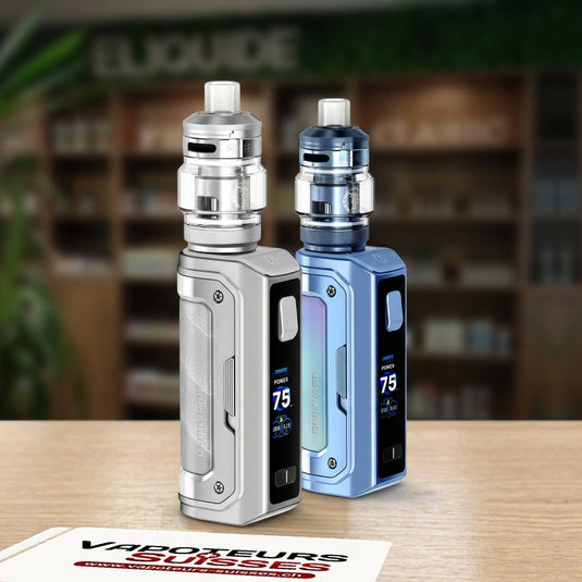 Kit Aegis Mini 5 Geekvape Polar Silver et Aqua Blue en boutique - Vapoteurs Suisses