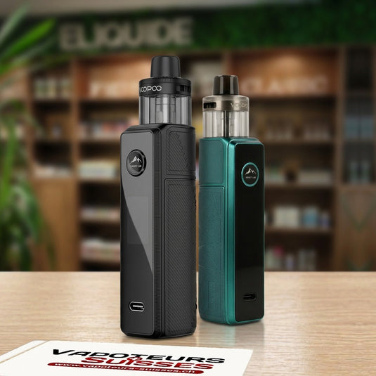Kit Drag X3 Voopoo Carbon Fiber Black et Lake Green en boutique - Vapoteurs Suisses