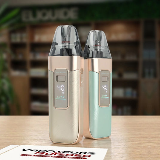 Kit Pod Luxe X3 Vaporesso Gold Silk et Fluid Green en boutique - Vapoteurs Suisses